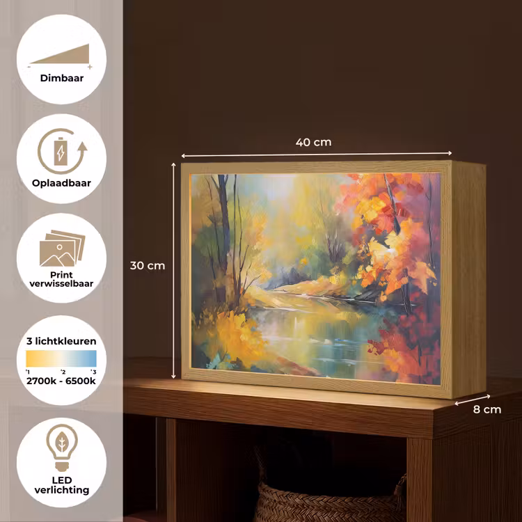 Lightbox - Wandlamp - Landschap - Olieverf - Rivier - Kleurrijk — 10