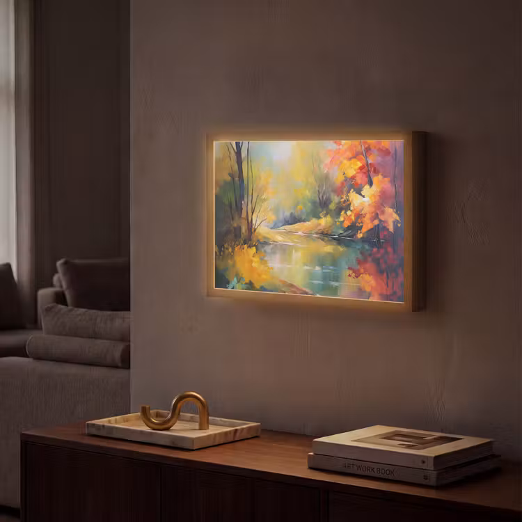 Lightbox - Wandlamp - Landschap - Olieverf - Rivier - Kleurrijk — 2