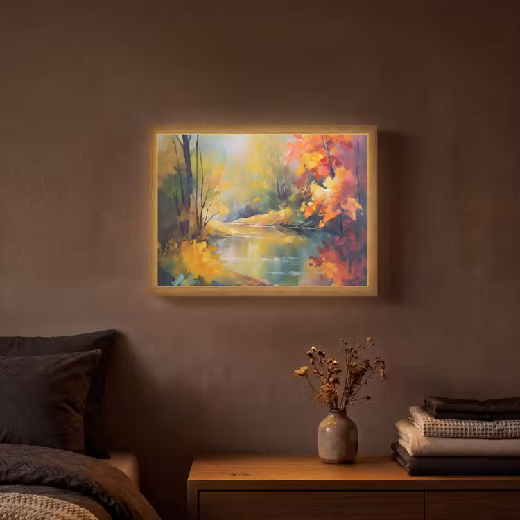 Lightbox - Wandlamp - Landschap - Olieverf - Rivier - Kleurrijk — 3
