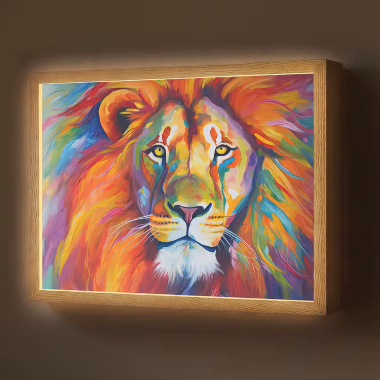 Lightbox - Wandlamp - Leeuw - Dieren - Olieverf - Regenboog — 1