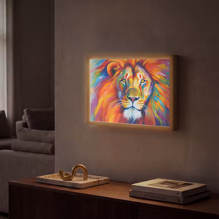 Lightbox - Wandlamp - Leeuw - Dieren - Olieverf - Regenboog — 2