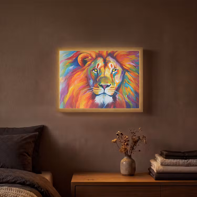 Lightbox - Wandlamp - Leeuw - Dieren - Olieverf - Regenboog — 3