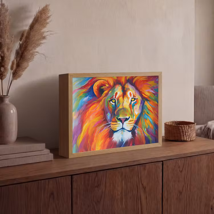 Lightbox - Wandlamp - Leeuw - Dieren - Olieverf - Regenboog — 4