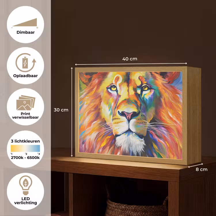 Lightbox - Wandlamp - Leeuw - Olieverf - Kunst - Dieren — 10