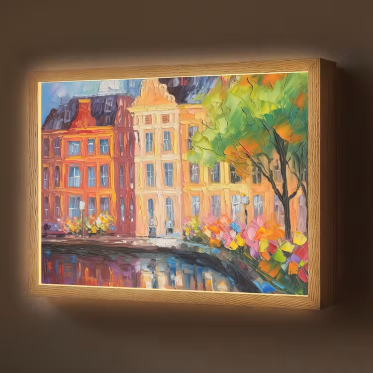 Lightbox - Wandlamp - Olieverf - Amsterdam - Kunst - Kleurrijk — 1