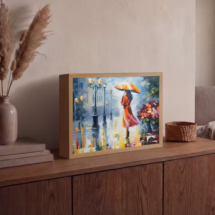 Lightbox - Wandlamp - Olieverf - Paraplu - Vrouw - Straat - Kunst — 4