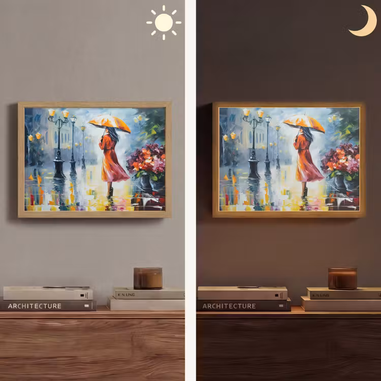 Lightbox - Wandlamp - Olieverf - Paraplu - Vrouw - Straat - Kunst — 6