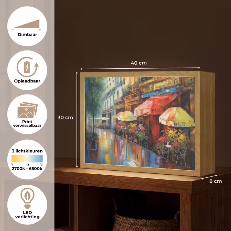Lightbox - Wandlamp - Straat - Olieverf - Kleurrijk - Stad — 10