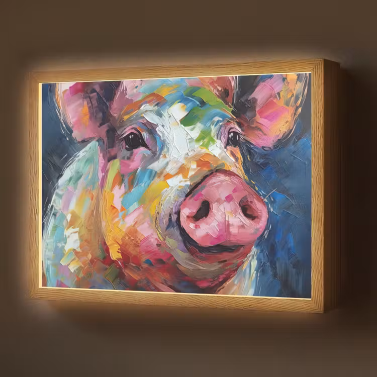 Lightbox - Wandlamp - Varken - Olieverf - Dieren - Kunst — 1