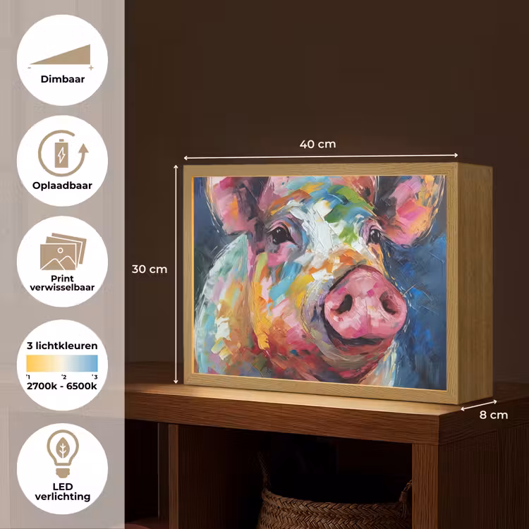 Lightbox - Wandlamp - Varken - Olieverf - Dieren - Kunst — 10