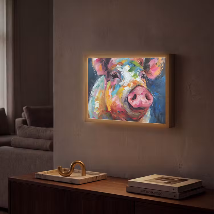 Lightbox - Wandlamp - Varken - Olieverf - Dieren - Kunst — 2