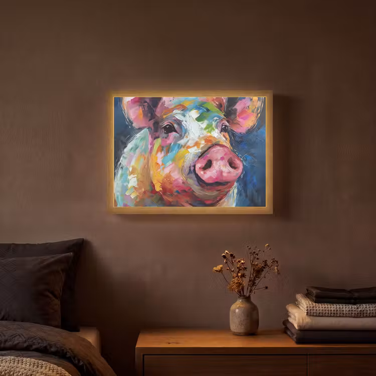 Lightbox - Wandlamp - Varken - Olieverf - Dieren - Kunst — 3