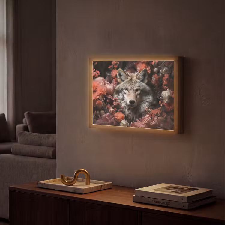 Lightbox - Wandlamp - Wolf - Dier - Bloemen - Botanisch - Natuur - Fantasie — 2