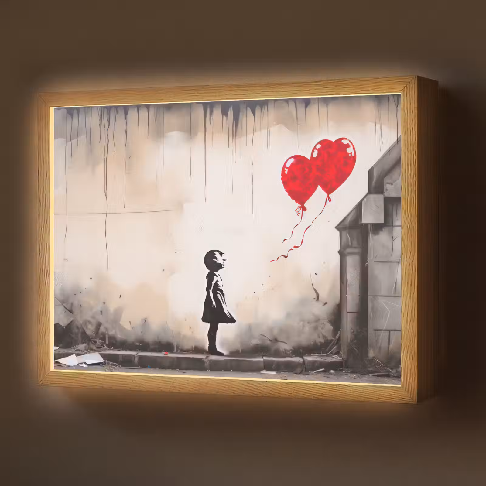 Lightbox - Wandlamp - Kunst - Meisje - Ballonnen - Hart - Grijs — 1