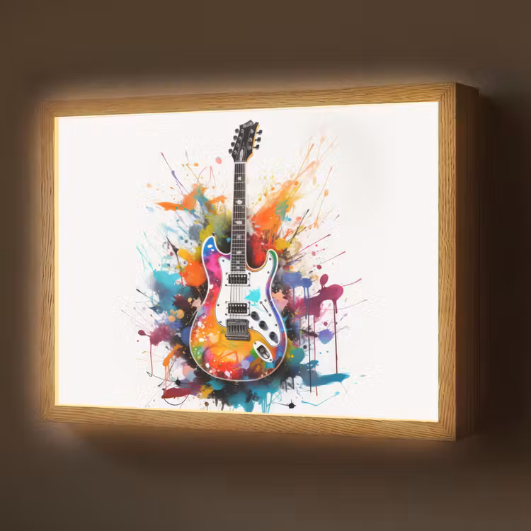 Lightbox - Wandlamp - Gitaar - Graffiti - Muziek - Wit — 1