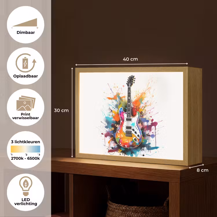 Lightbox - Wandlamp - Gitaar - Graffiti - Muziek - Wit — 10