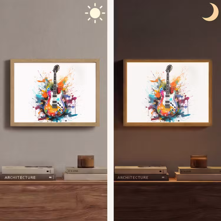 Lightbox - Wandlamp - Gitaar - Graffiti - Muziek - Wit — 6