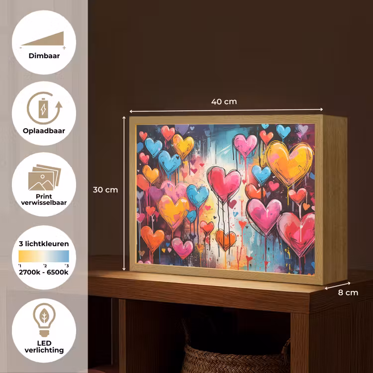 Lightbox - Wandlamp - Hartjes - Kleuren - Kunst - Liefde — 10