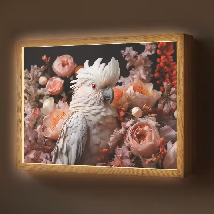 Lightbox - Wandlamp - Kaketoe - Dier - Natuur - Botanisch - Bloemen - Roze — 1