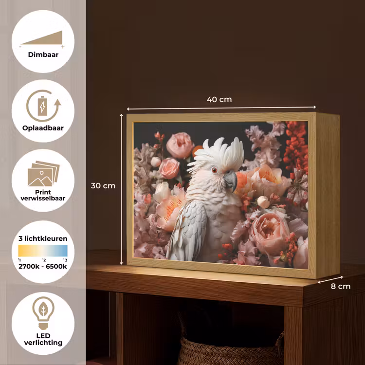 Lightbox - Wandlamp - Kaketoe - Dier - Natuur - Botanisch - Bloemen - Roze — 10