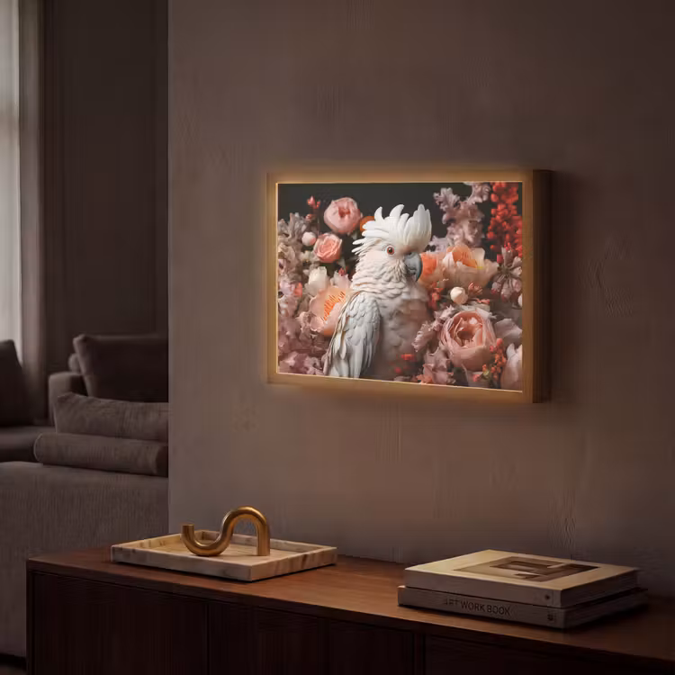 Lightbox - Wandlamp - Kaketoe - Dier - Natuur - Botanisch - Bloemen - Roze — 2