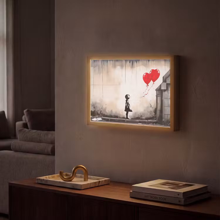 Lightbox - Wandlamp - Kunst - Meisje - Ballonnen - Hart - Grijs — 2