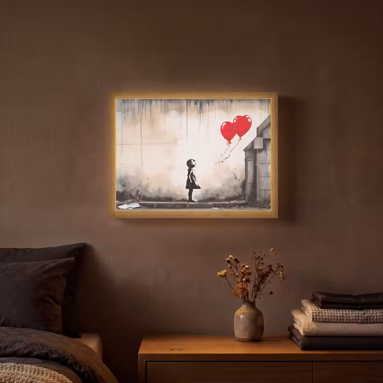 Lightbox - Wandlamp - Kunst - Meisje - Ballonnen - Hart - Grijs — 3