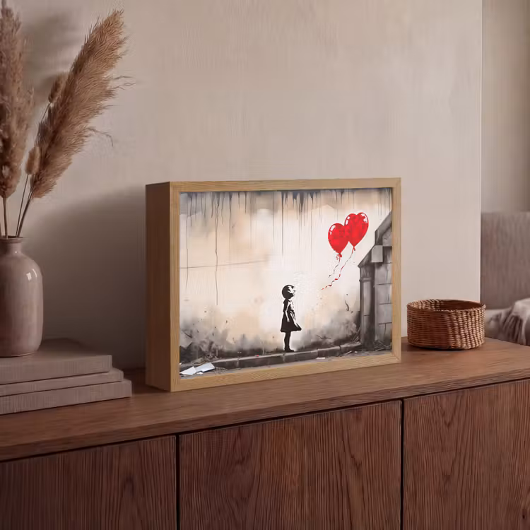 Lightbox - Wandlamp - Kunst - Meisje - Ballonnen - Hart - Grijs — 4