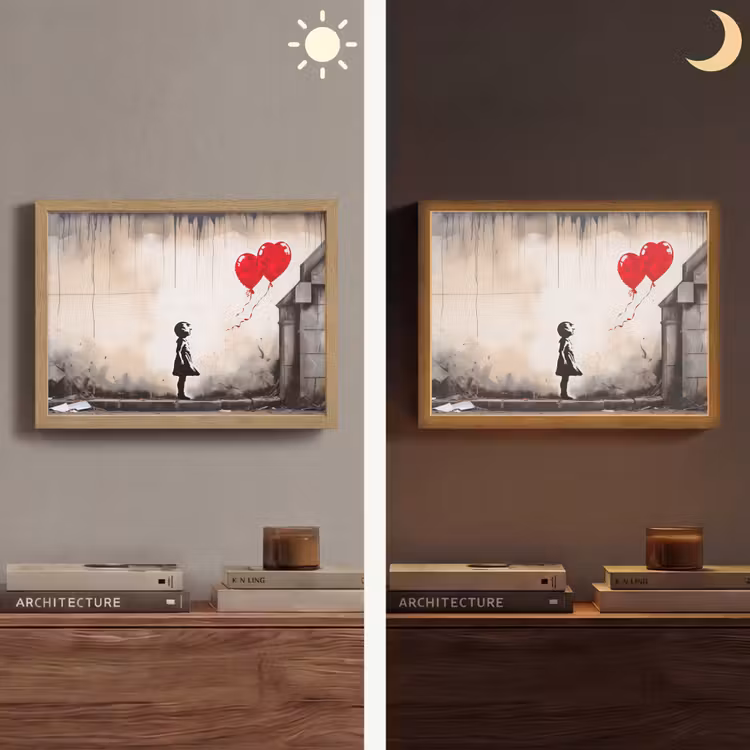 Lightbox - Wandlamp - Kunst - Meisje - Ballonnen - Hart - Grijs — 6