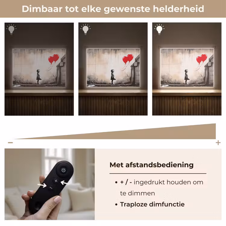 Lightbox - Wandlamp - Kunst - Meisje - Ballonnen - Hart - Grijs — 9
