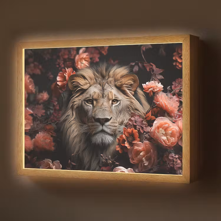 Lightbox - Wandlamp - Leeuw - Dier - Natuur - Botanisch - Bloemen - Roze — 1