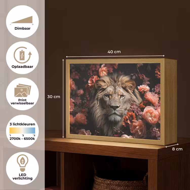 Lightbox - Wandlamp - Leeuw - Dier - Natuur - Botanisch - Bloemen - Roze — 10