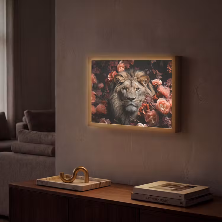 Lightbox - Wandlamp - Leeuw - Dier - Natuur - Botanisch - Bloemen - Roze — 2