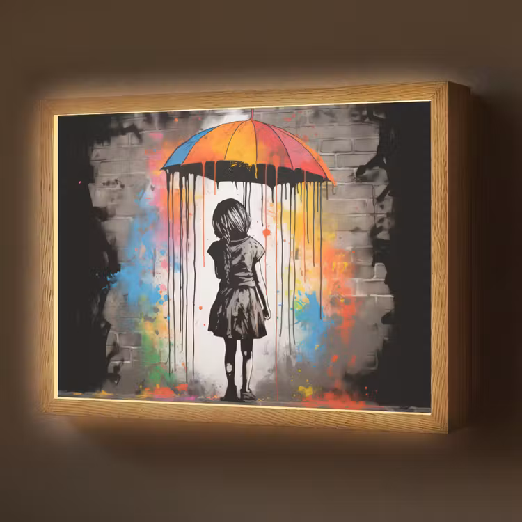 Lightbox - Wandlamp - Meisje - Kunst - Paraplu - Graffiti - Kleuren - Muur — 1
