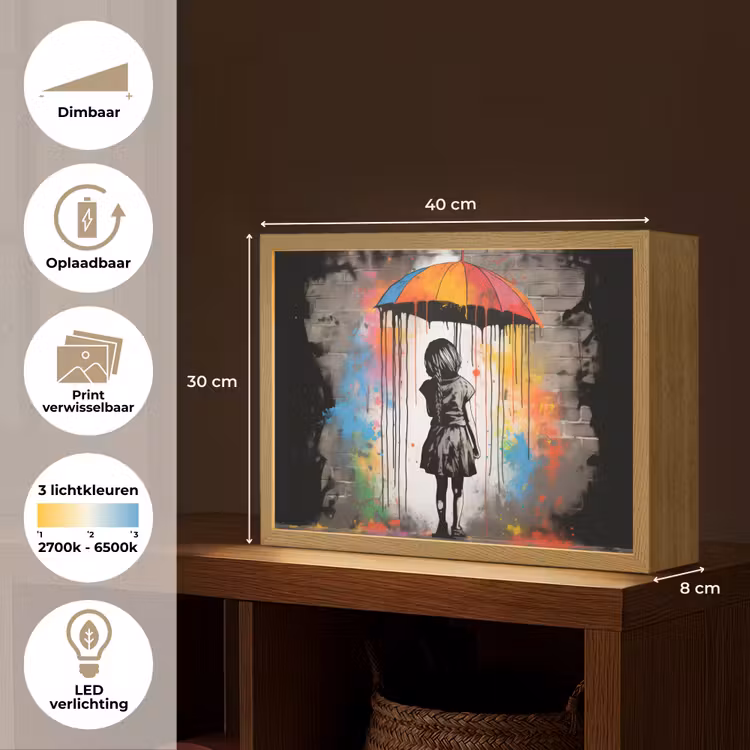 Lightbox - Wandlamp - Meisje - Kunst - Paraplu - Graffiti - Kleuren - Muur — 10