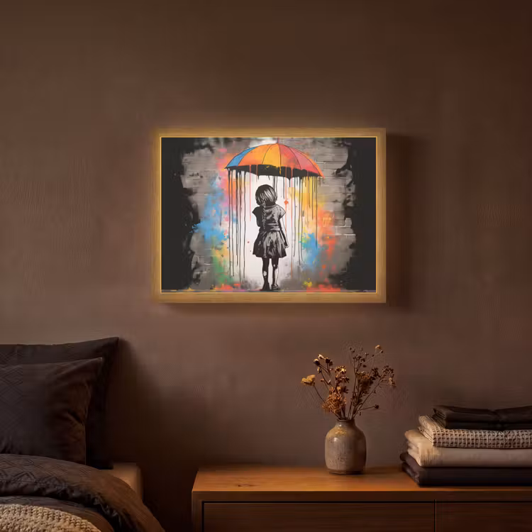 Lightbox - Wandlamp - Meisje - Kunst - Paraplu - Graffiti - Kleuren - Muur — 3