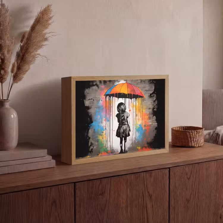 Lightbox - Wandlamp - Meisje - Kunst - Paraplu - Graffiti - Kleuren - Muur — 4