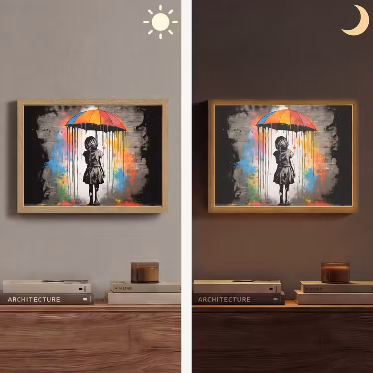 Lightbox - Wandlamp - Meisje - Kunst - Paraplu - Graffiti - Kleuren - Muur — 6