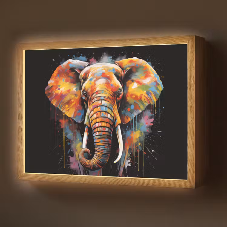 Lightbox - Wandlamp - Olifant - Graffiti - Zwart - Dieren - Kleuren — 1