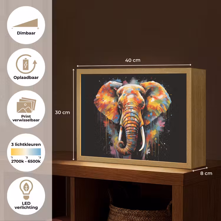 Lightbox - Wandlamp - Olifant - Graffiti - Zwart - Dieren - Kleuren — 10