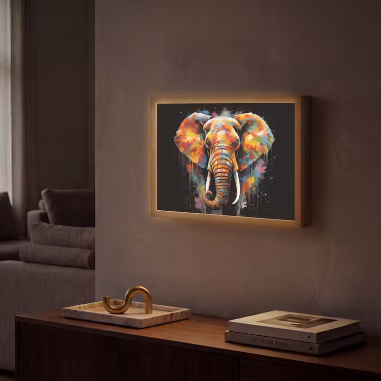 Lightbox - Wandlamp - Olifant - Graffiti - Zwart - Dieren - Kleuren — 2