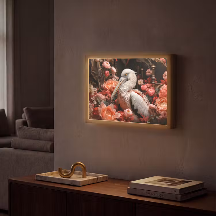 Lightbox - Wandlamp - Pelikaan - Dier - Bloemen - Natuur - Botanisch - Roze — 2