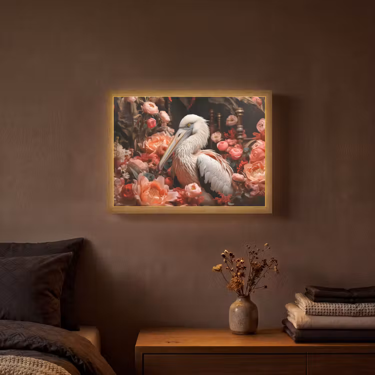 Lightbox - Wandlamp - Pelikaan - Dier - Bloemen - Natuur - Botanisch - Roze — 3