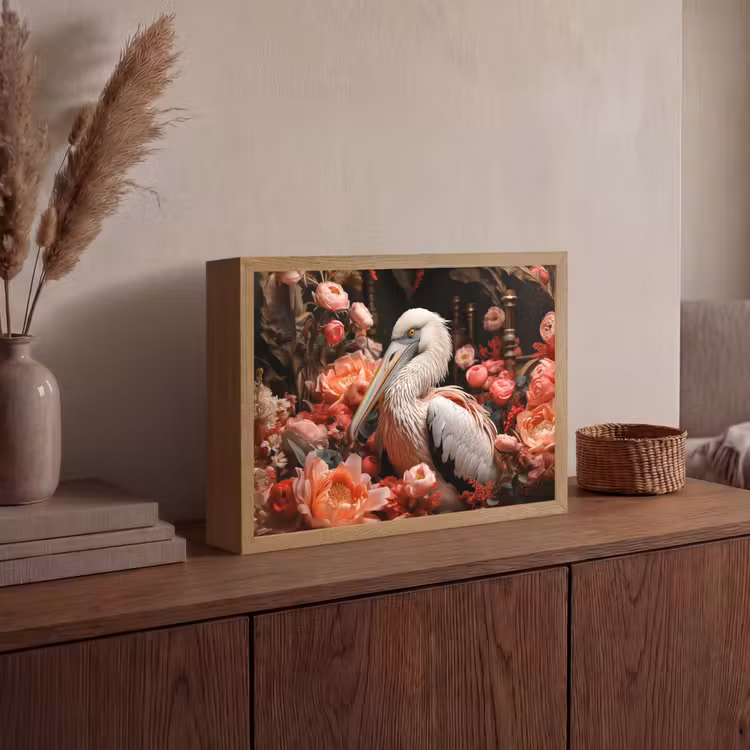 Lightbox - Wandlamp - Pelikaan - Dier - Bloemen - Natuur - Botanisch - Roze — 4