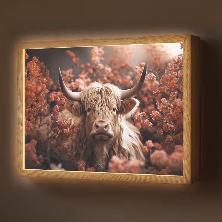 Lightbox - Wandlamp - Schotse hooglander - Dier - Natuur - Bloemen - Botanisch — 1