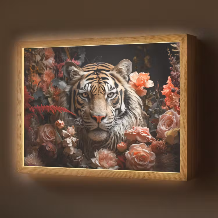 Lightbox - Wandlamp - Tijger - Dier - Natuur - Bloemen - Botanisch — 1