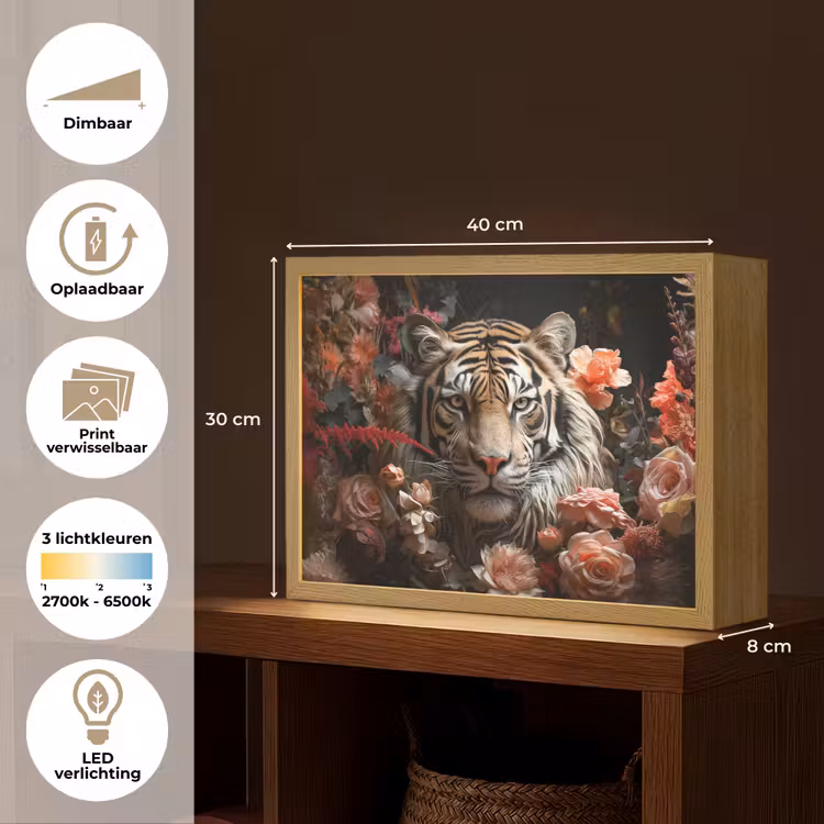 Lightbox - Wandlamp - Tijger - Dier - Natuur - Bloemen - Botanisch — 10