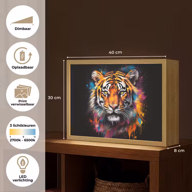 Lightbox - Wandlamp - Tijger - Graffiti - Dieren - Zwart — 10