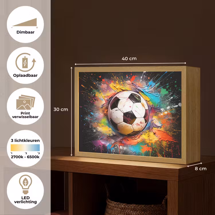 Lightbox - Wandlamp - Voetbal - Verf - Kleuren - Zwart - Wit — 10