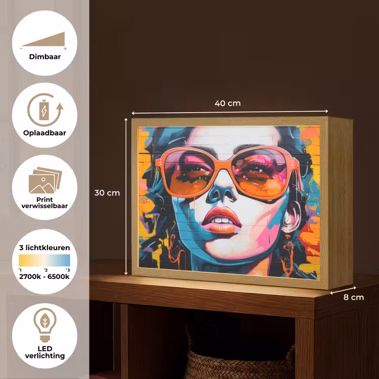 Lightbox - Wandlamp - Vrouw - Bril - Kleuren - Graffiti — 10